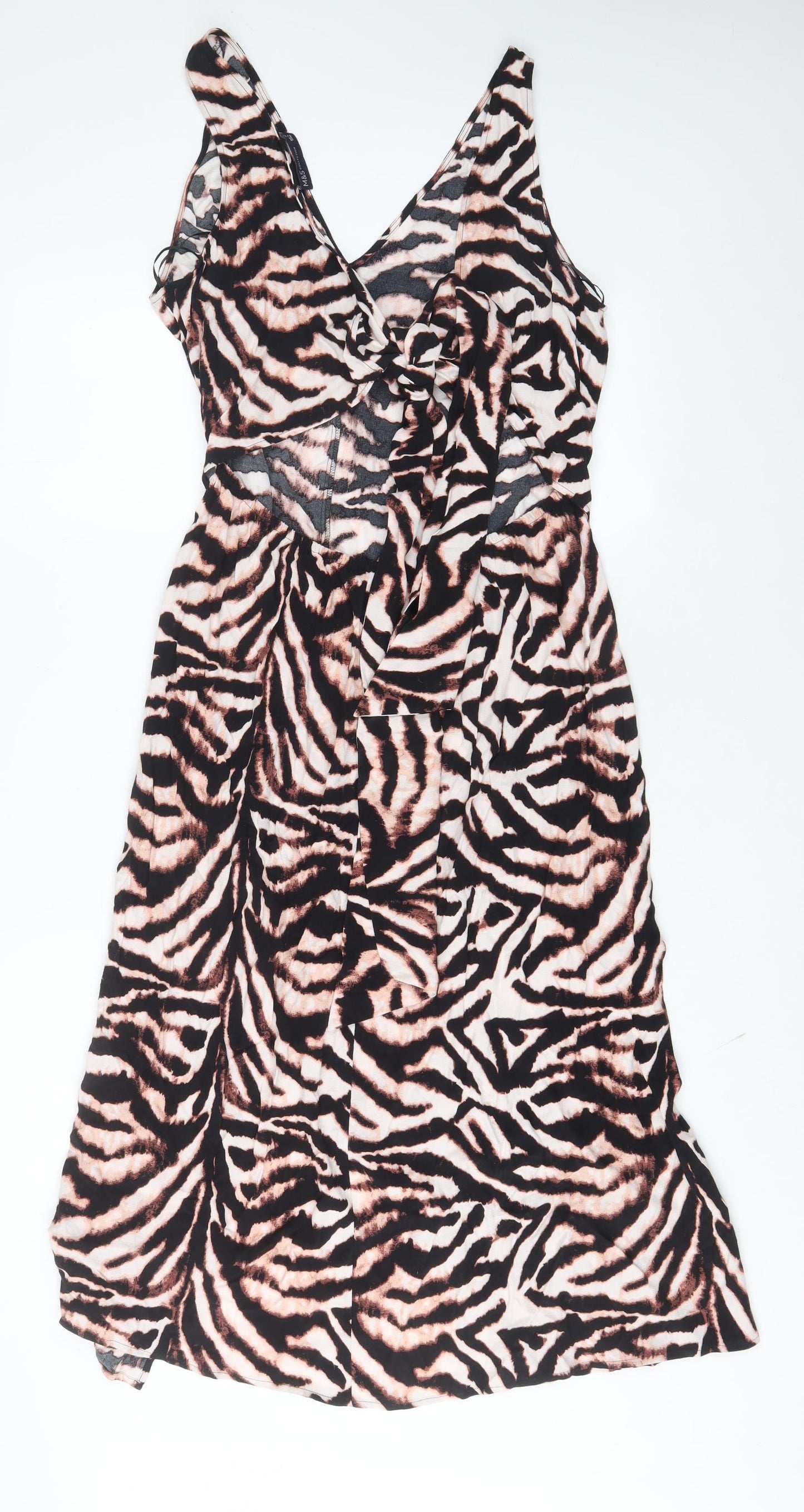 Marks and Spencer Womens Multicoloured Animal Print Viscose A-Line Size 16 V-Neck Pullover