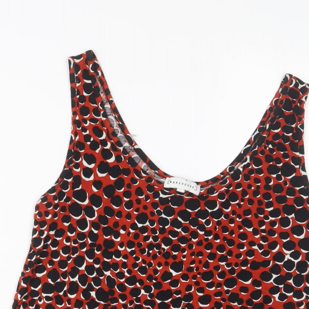 Warehouse Womens Red Animal Print Viscose Basic Tank Size 8 Scoop Neck