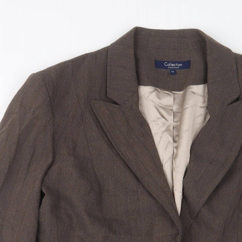 Debenhams Womens Brown Jacket Blazer Size 16 Button