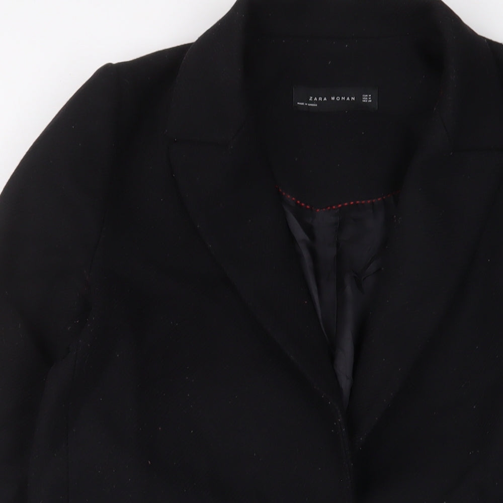 Zara Womens Black Overcoat Coat Size M Button