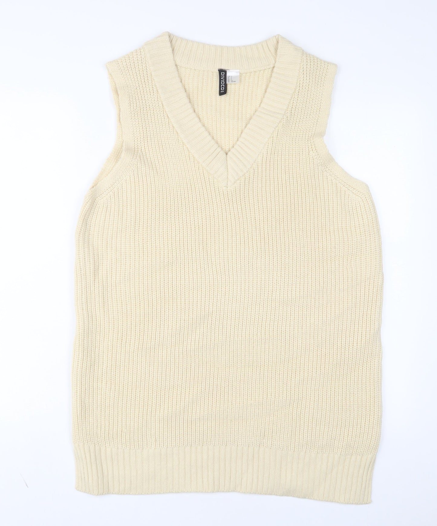 H&M Womens Ivory Acrylic Jumper Dress Size S V-Neck Pullover