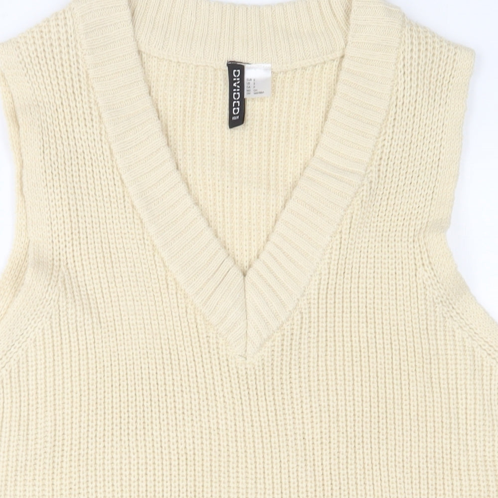 H&M Womens Ivory Acrylic Jumper Dress Size S V-Neck Pullover
