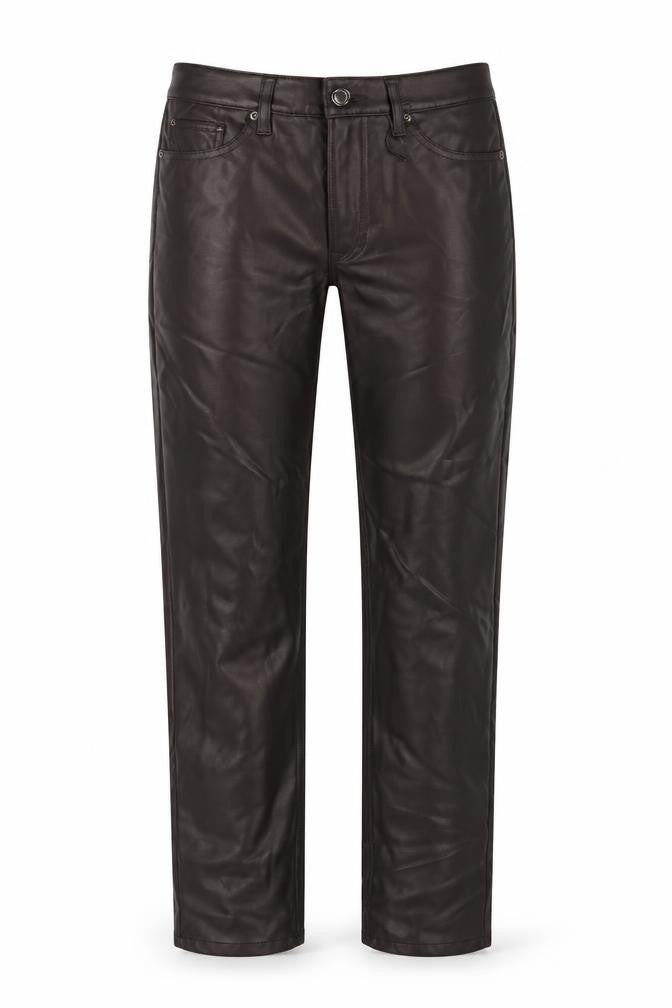 Marks and Spencer Womens Brown Polyurethane Trousers Size 8 L28 in Regular Zip