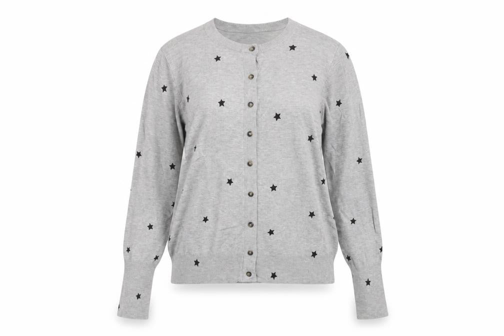 Marks and Spencer Womens Grey Round Neck Geometric Viscose Cardigan Jumper Size 16