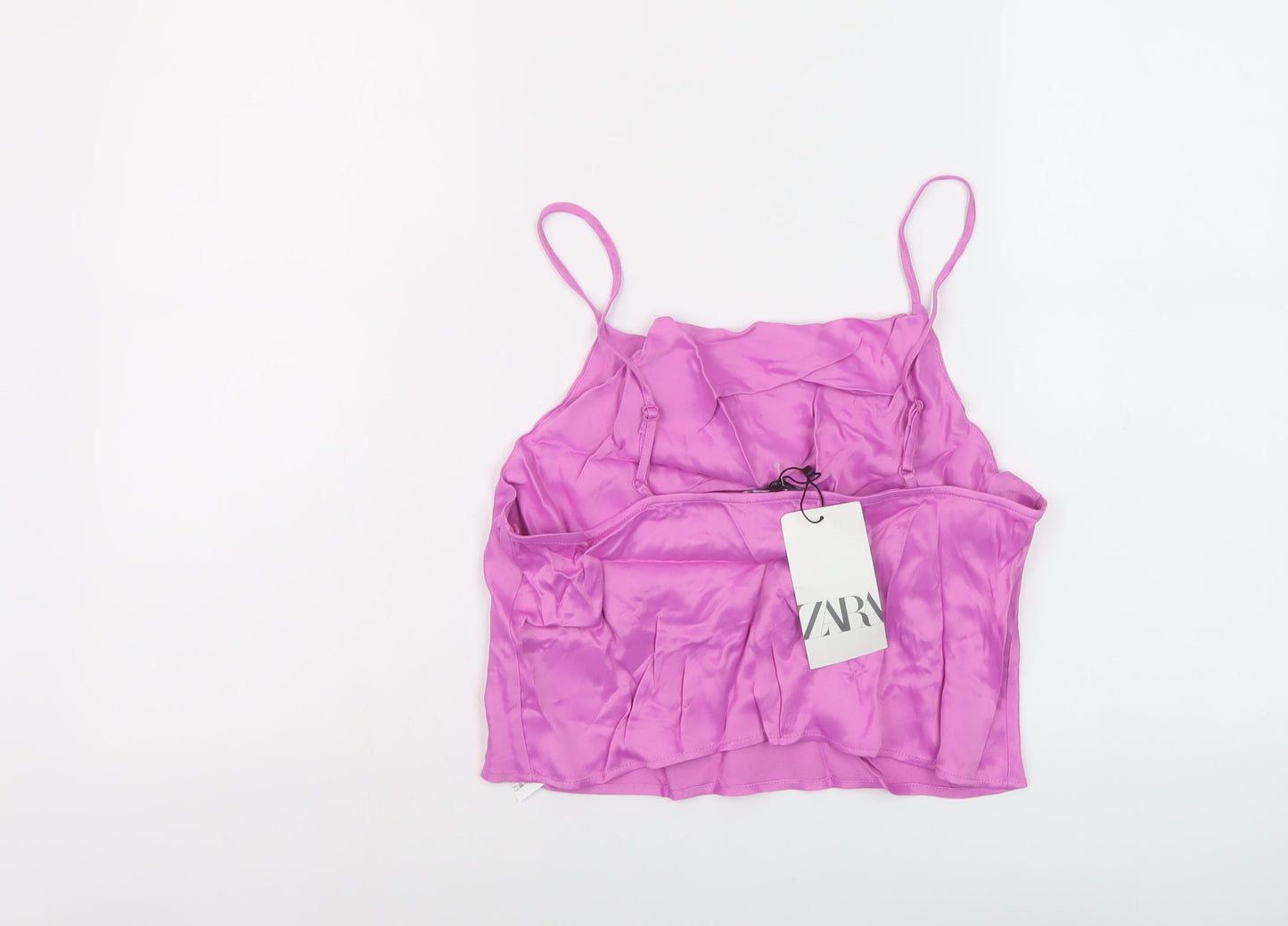 Zara Womens Pink Polyester Cropped Tank Size M Cowl Neck