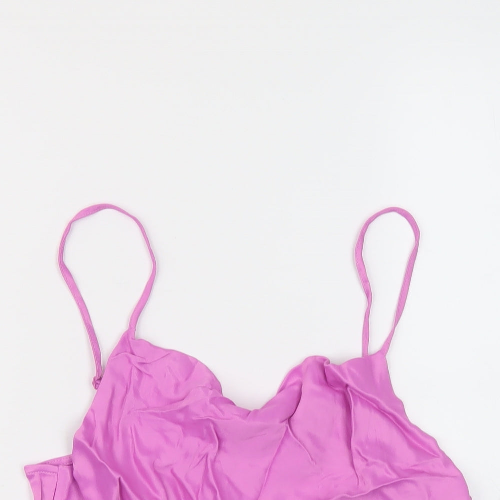 Zara Womens Pink Polyester Cropped Tank Size M Cowl Neck