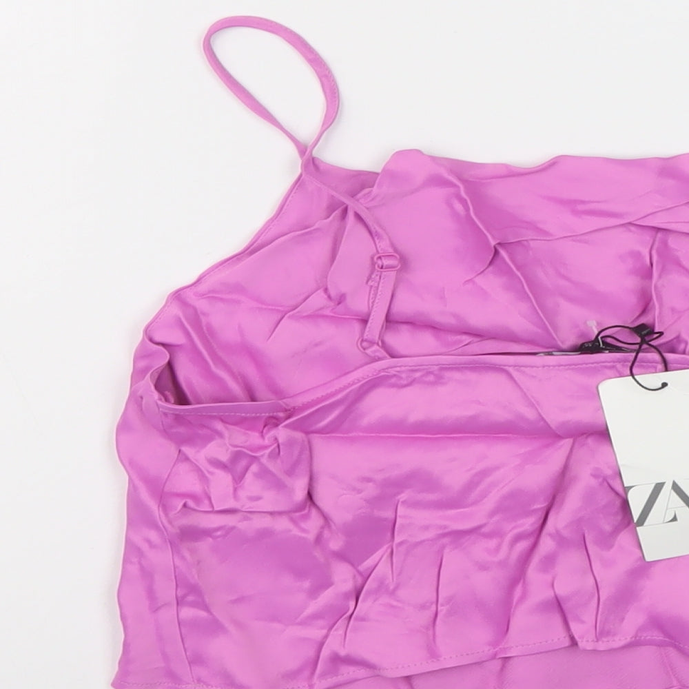 Zara Womens Pink Polyester Cropped Tank Size M Cowl Neck