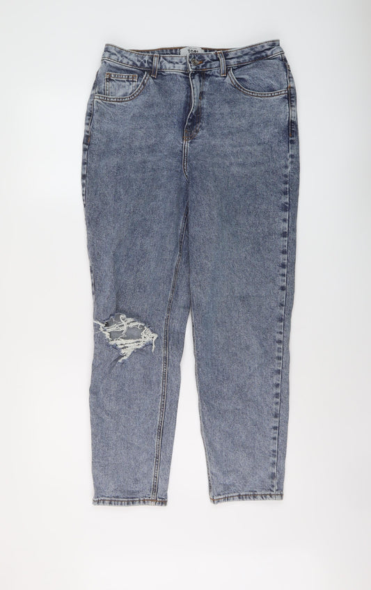 New Looj Womens Blue Cotton Mom Jeans Size 12 L26 in Regular Button