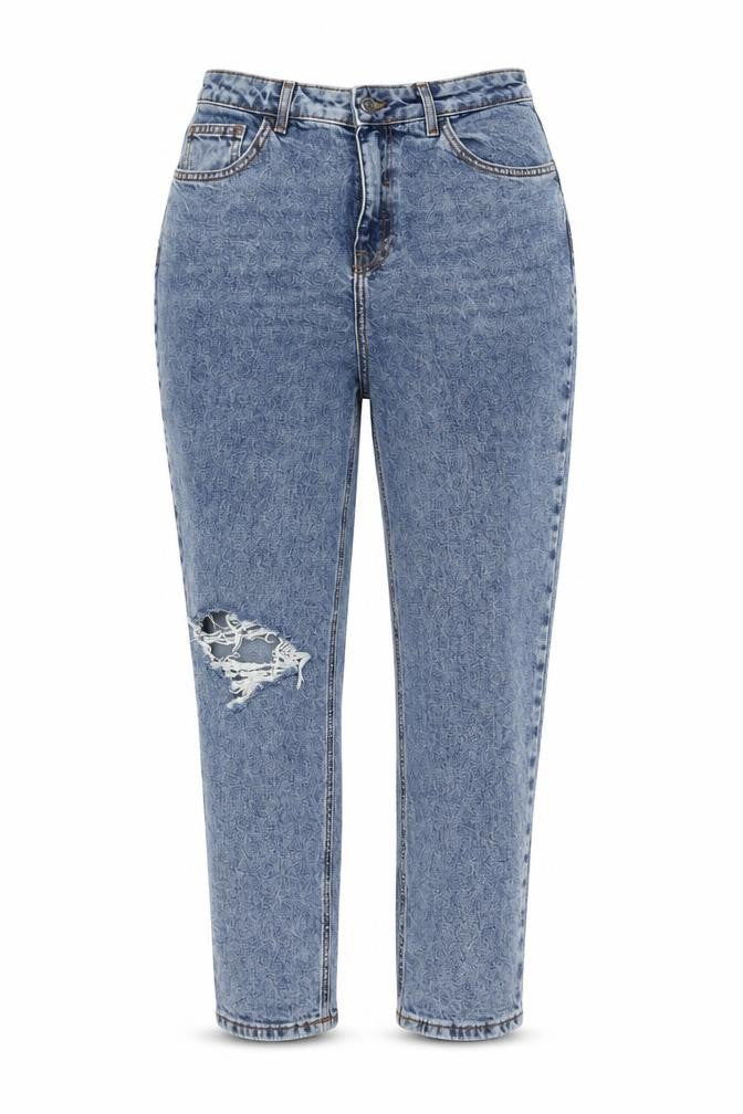 New Looj Womens Blue Cotton Mom Jeans Size 12 L26 in Regular Button