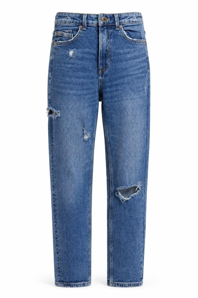 Stradivarius Womens Blue Cotton Mom Jeans Size 6 L27 in Slim Button