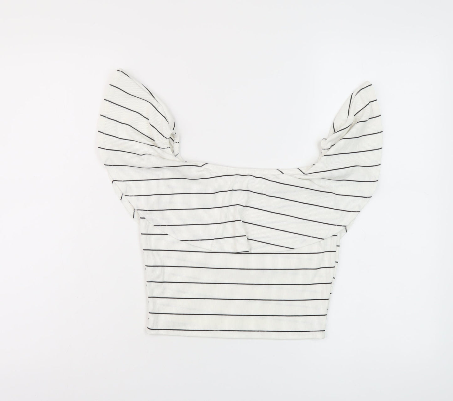 Missguided Womens White Striped Polyester Cropped Blouse Size 10 Round Neck