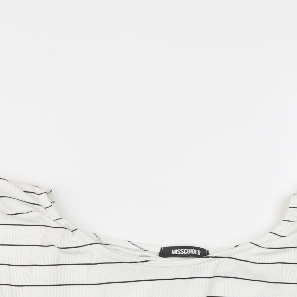Missguided Womens White Striped Polyester Cropped Blouse Size 10 Round Neck