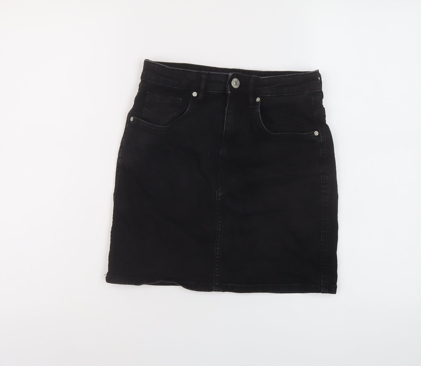 Zara Womens Black Cotton Mini Skirt Size S Button