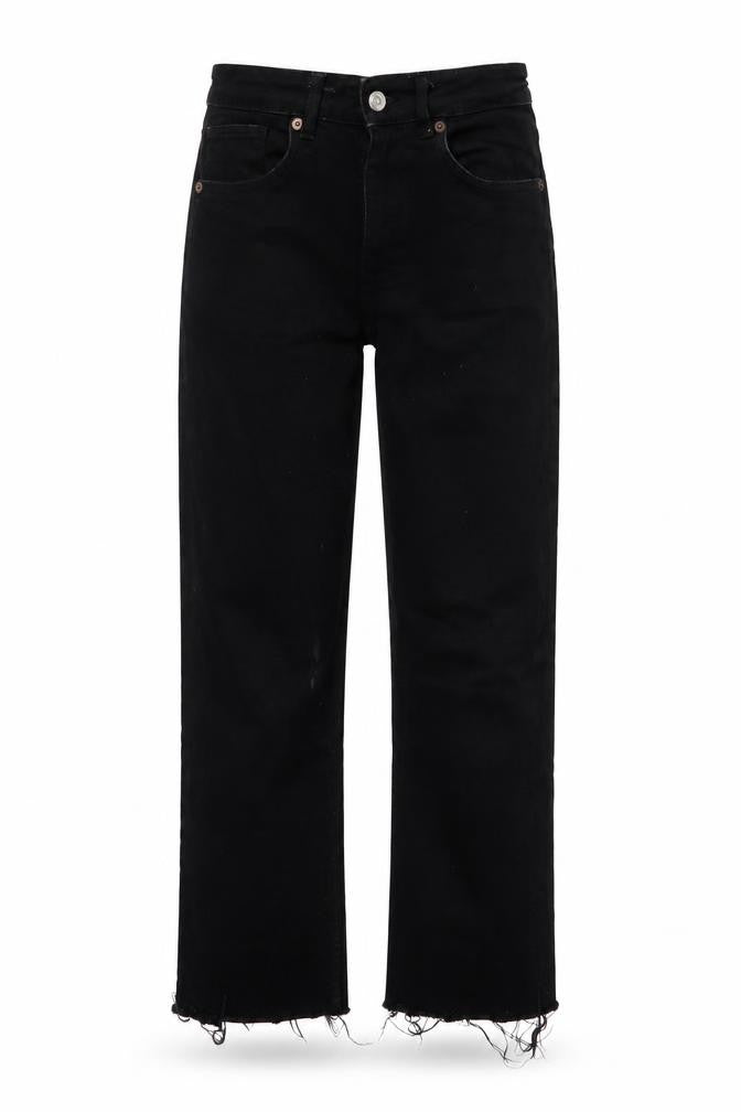 Zara Womens Black Cotton Straight Jeans Size 12 L25 in Regular Button