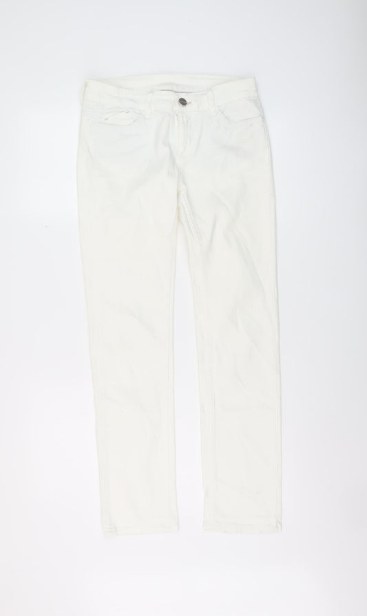 Marks and Spencer Womens Ivory Cotton Skinny Jeans Size 8 L29 in Regular Button