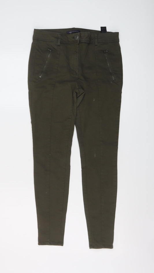 Marks and Spencer Womens Green Cotton Skinny Jeans Size 12 L27 in Regular Button