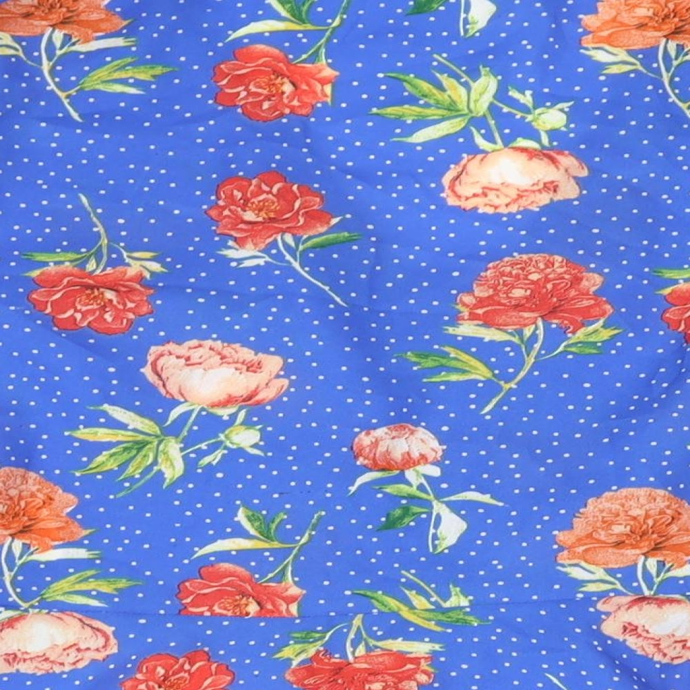 Jane Norman Womens Blue Floral Polyester Basic Blouse Size 14 V-Neck - Bell Sleeve Peplum