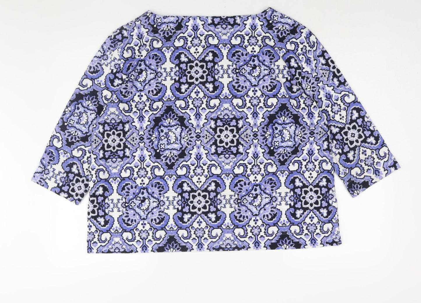Marks and Spencer Womens Blue Geometric Polyester Basic Blouse Size 16 Boat Neck