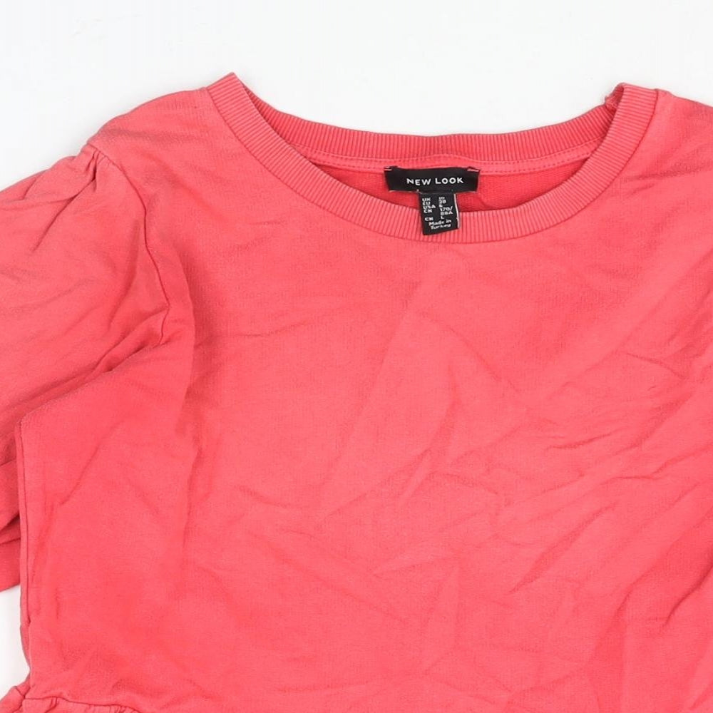 New Look Womens Pink Cotton A-Line Size 10 Round Neck Pullover - Smocked