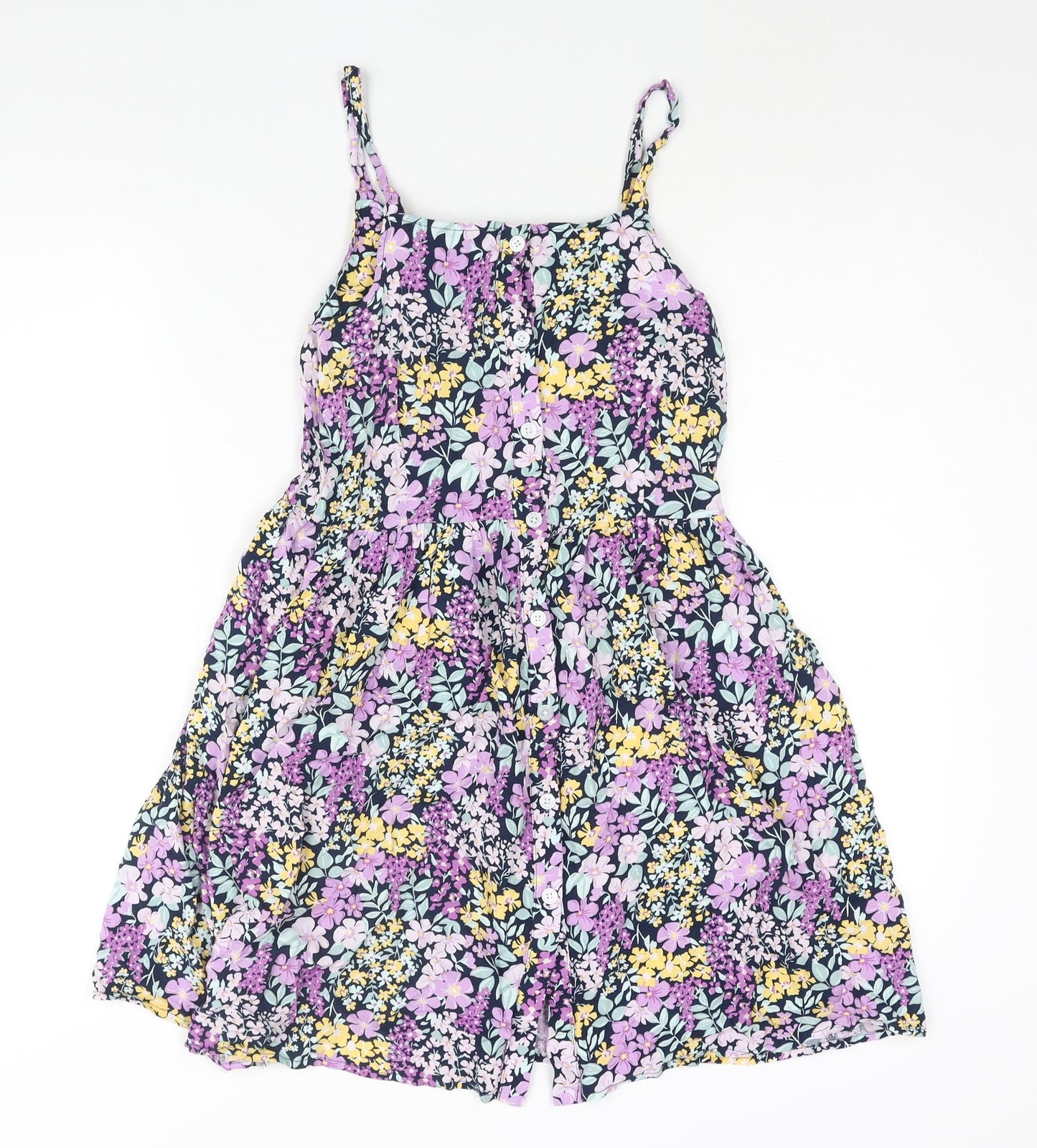 Anko Girls Multicoloured Floral Viscose A-Line Size 14 Years Scoop Neck Button