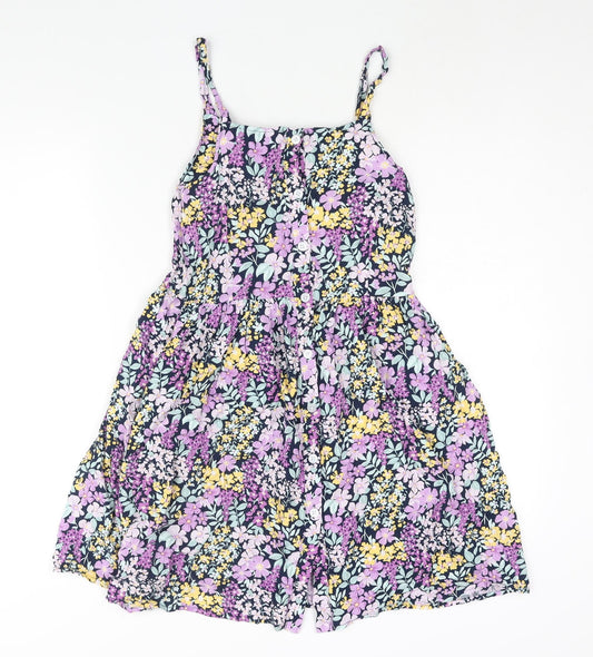 Anko Girls Multicoloured Floral Viscose A-Line Size 14 Years Scoop Neck Button
