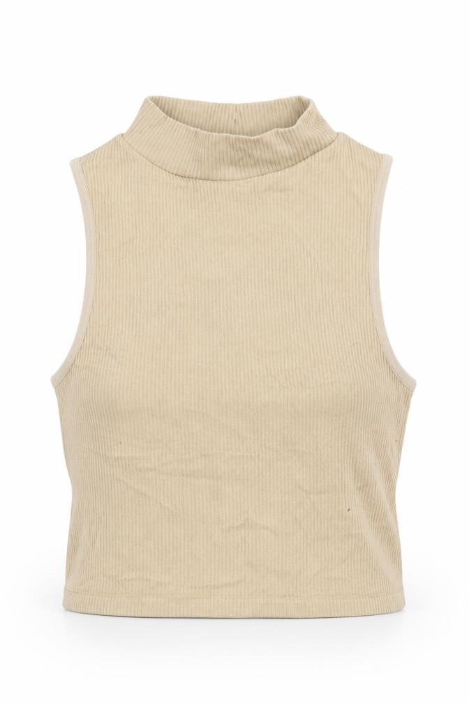 Zara Womens Beige Polyamide Cropped Tank Size M Mock Neck - Ribbed Size M-L