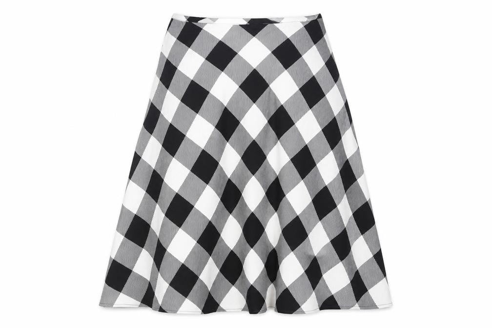 Marks and Spencer Womens Black Check Polyester A-Line Skirt Size 18 Zip