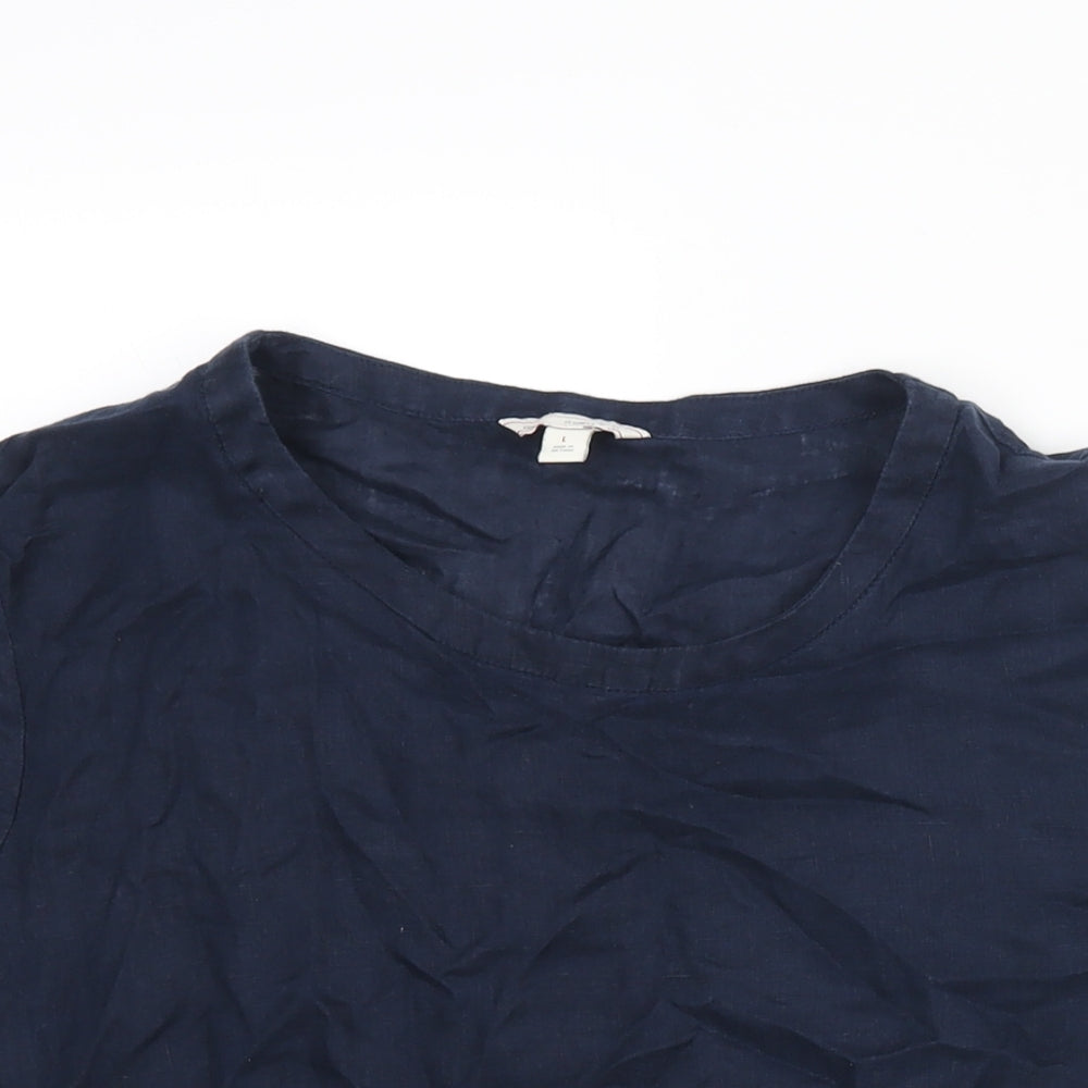 Gap Womens Blue Linen Basic Blouse Size L Round Neck
