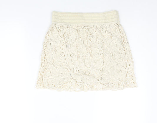 FOREVER 21 Womens Beige Cotton Mini Skirt Size M - Elasticated Waist
