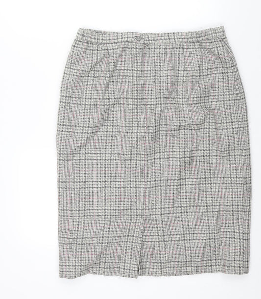 Cotswold Collections Womens Grey Check Wool Straight & Pencil Skirt Size 18 Zip