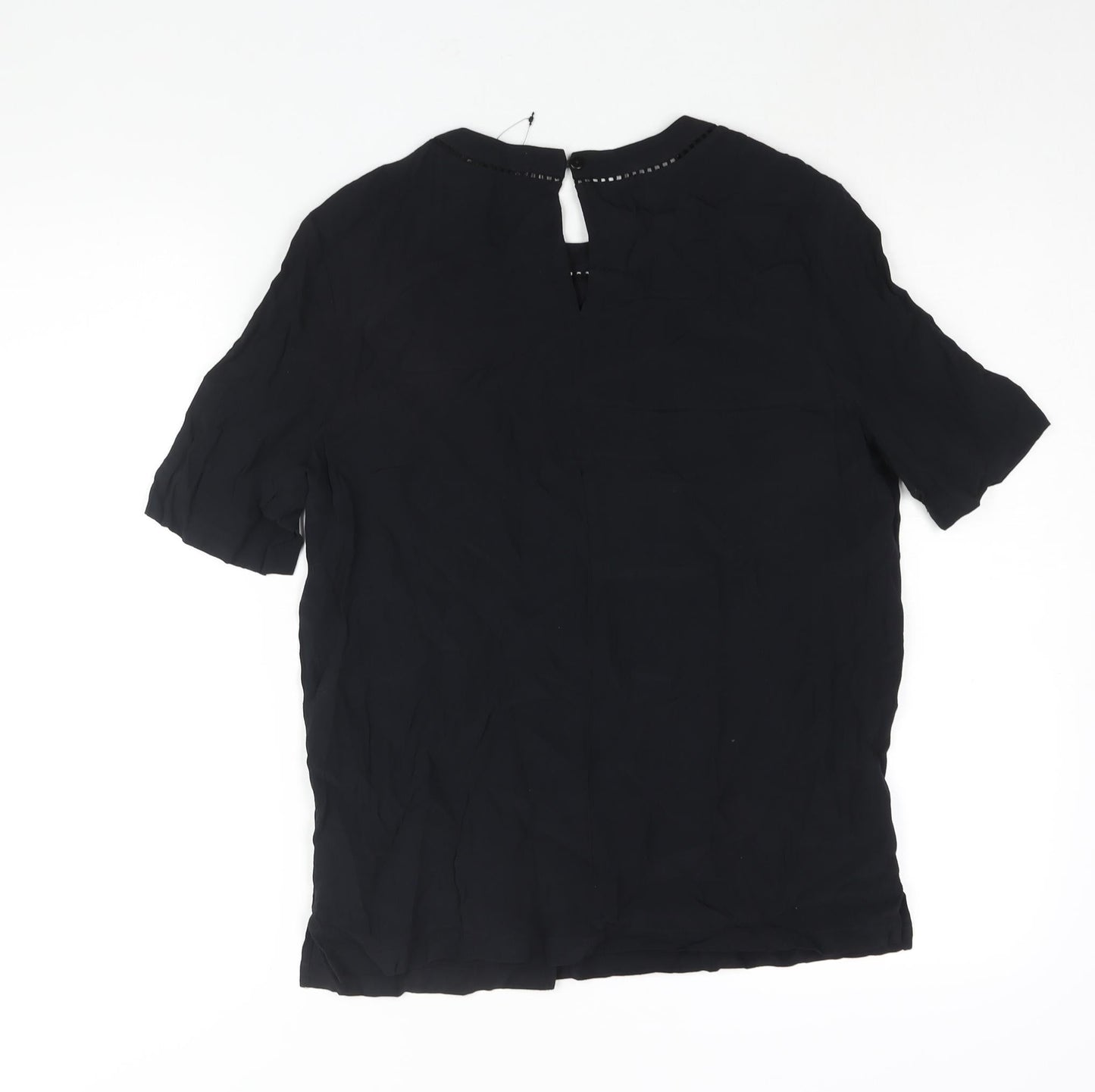 Marks and Spencer Womens Black Viscose Basic Blouse Size 10 Round Neck