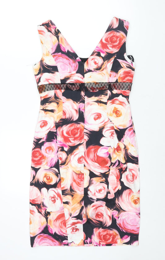 Vera Mont Womens Multicoloured Floral Cotton Pencil Dress Size 12 Sweetheart Zip - Lace Waistband Detail
