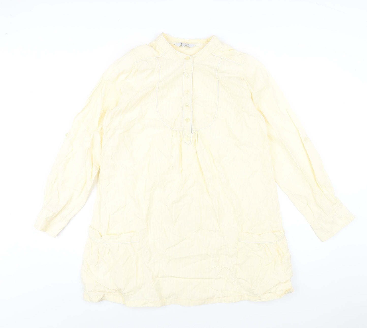 mamas & papas Womens Yellow Striped Cotton Basic T-Shirt Size 14 Round Neck