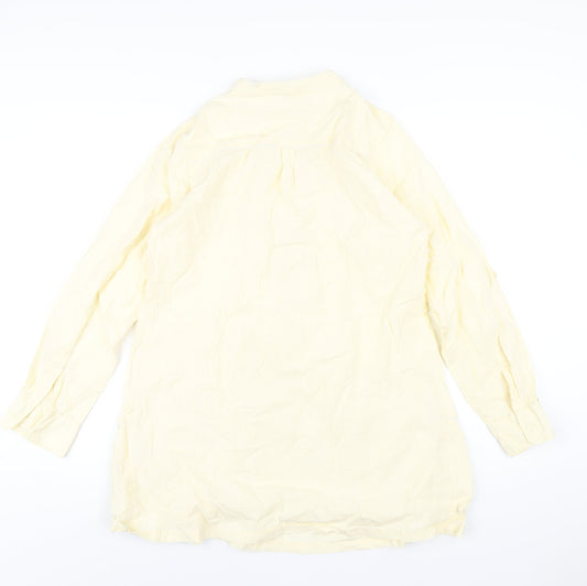 mamas & papas Womens Yellow Striped Cotton Basic T-Shirt Size 14 Round Neck