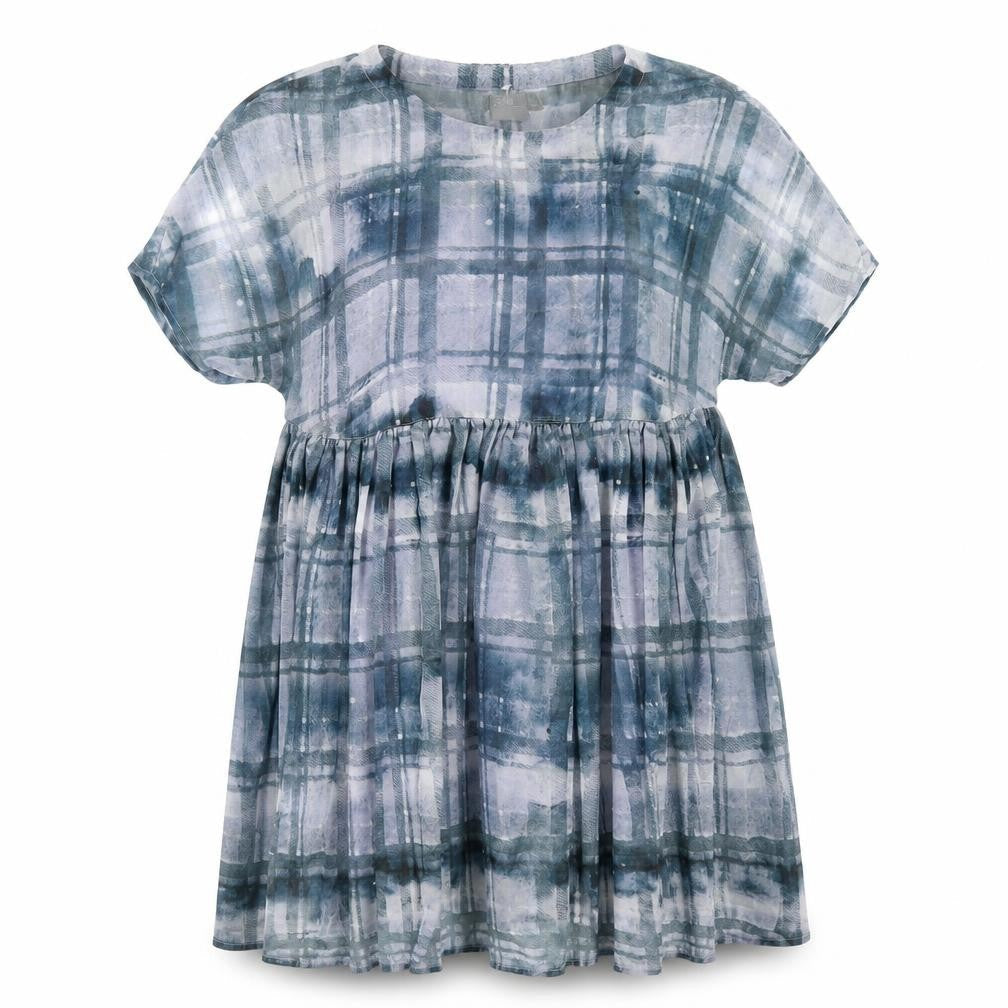 Front view of ASOS women’s blue geometric polyester trapeze & swing, size UK 14, round neck pullover