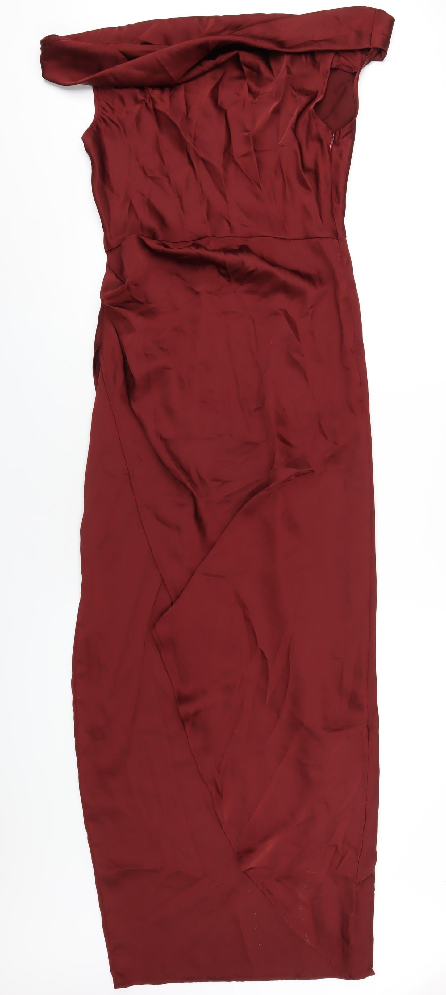 PRETTYLITTLETHING Womens Red Polyester Maxi Size 12 Off the Shoulder Zip