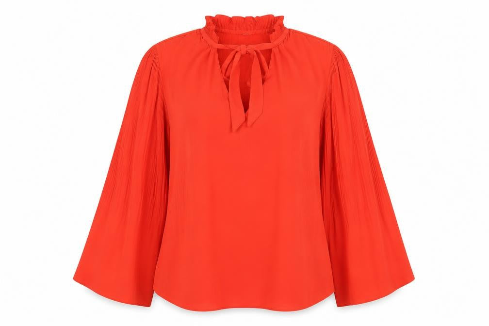 River Island Womens Red Polyester Basic Blouse Size 12 Mock Neck