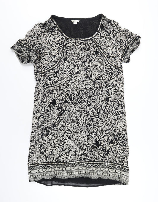 Monsoon Womens Black Geometric Polyester A-Line Size 12 Round Neck Pullover