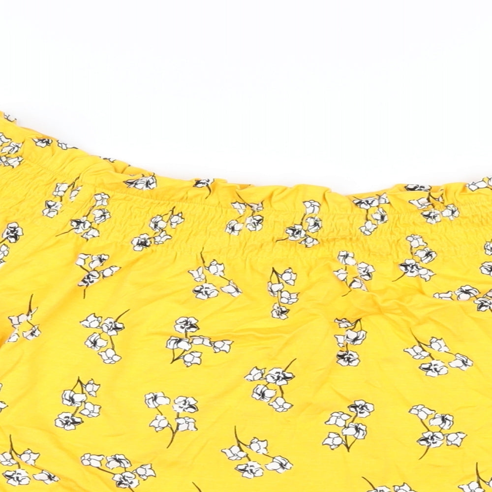 Marks and Spencer Womens Yellow Floral Viscose Basic T-Shirt Size 14 Off the Shoulder