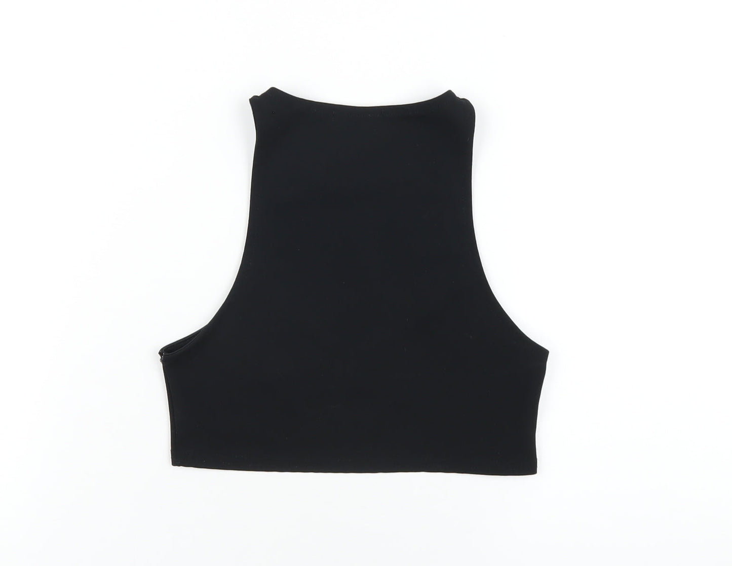 PRETTYLITTLETHING Womens Black Polyester Cropped Tank Size 4 Round Neck
