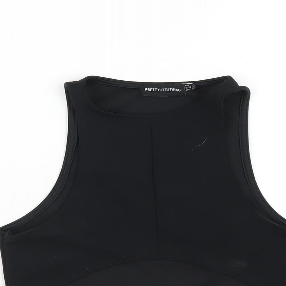 PRETTYLITTLETHING Womens Black Polyester Cropped Tank Size 4 Round Neck