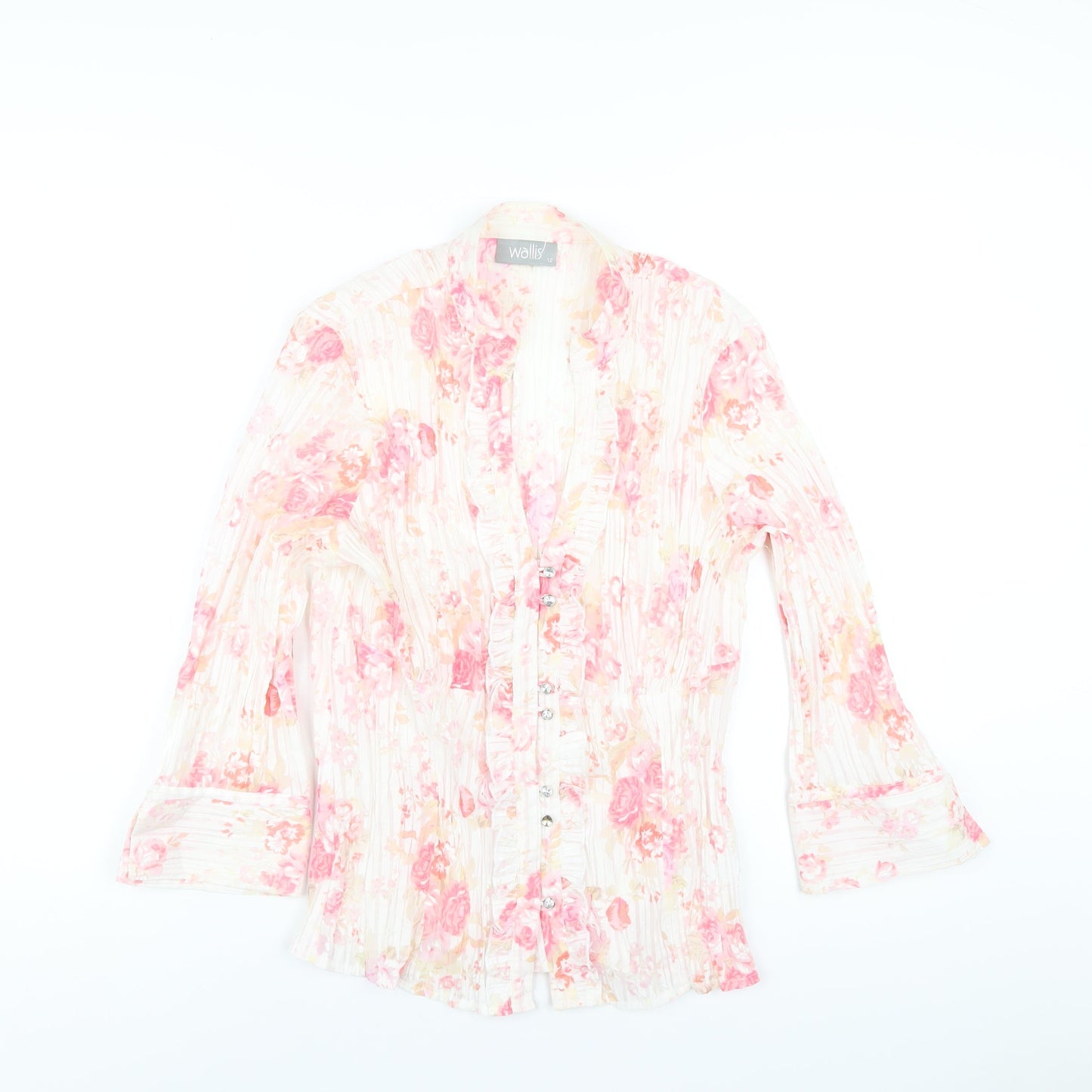 Wallis Womens Multicoloured Floral Polyester Basic Button-Up Size 12 V-Neck