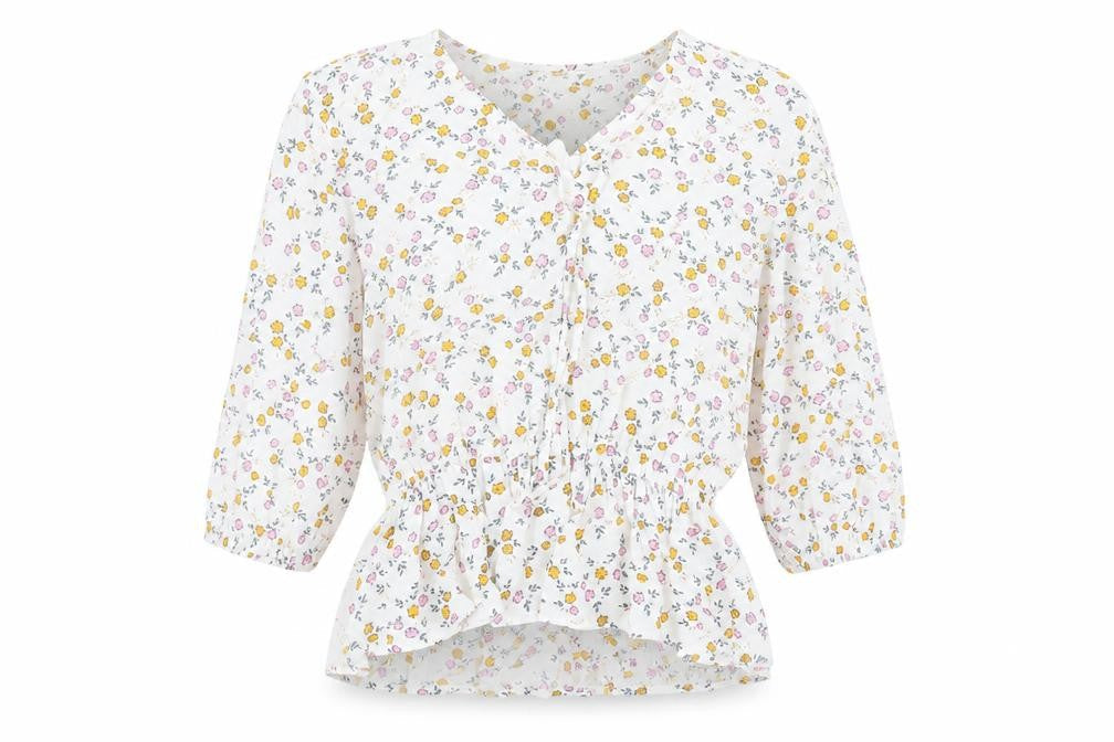 Marks and Spencer Womens White Floral Viscose Basic Blouse Size 8 V-Neck