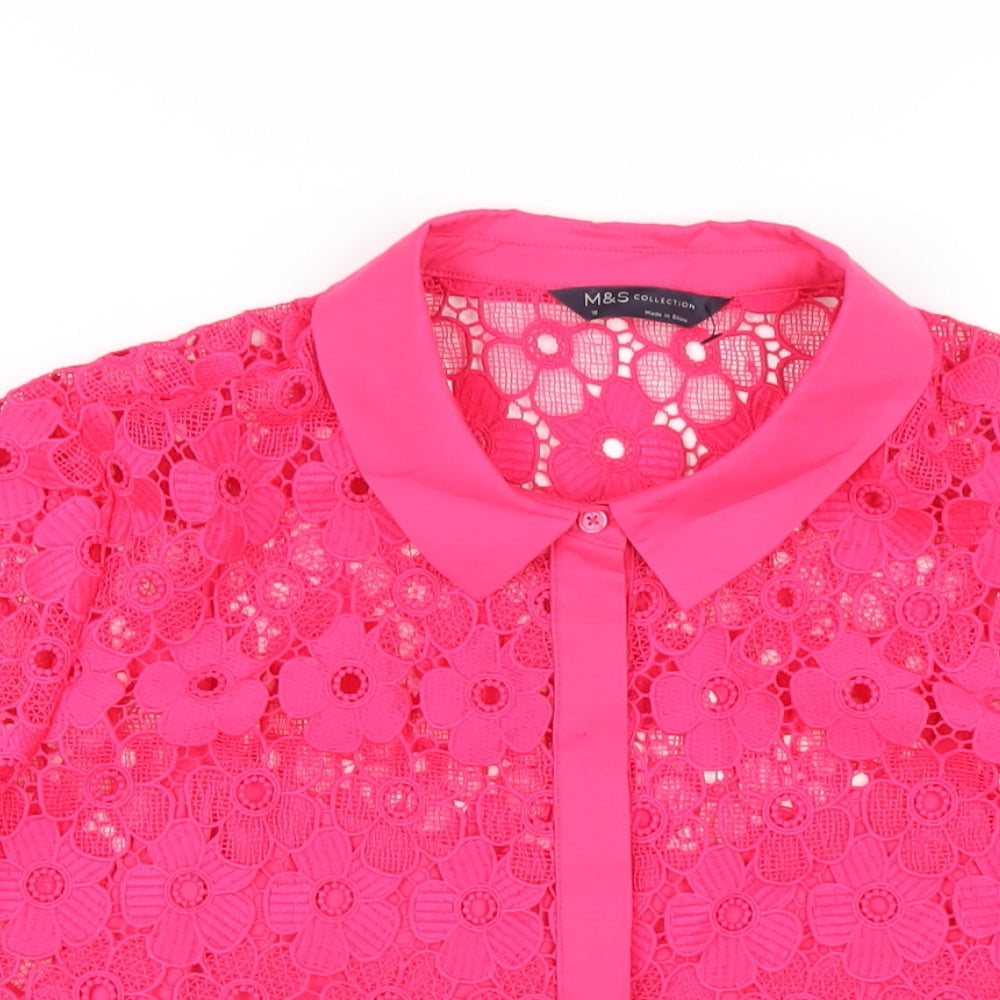 Marks and Spencer Womens Pink Polyester Basic Button-Up Size 16 Collared