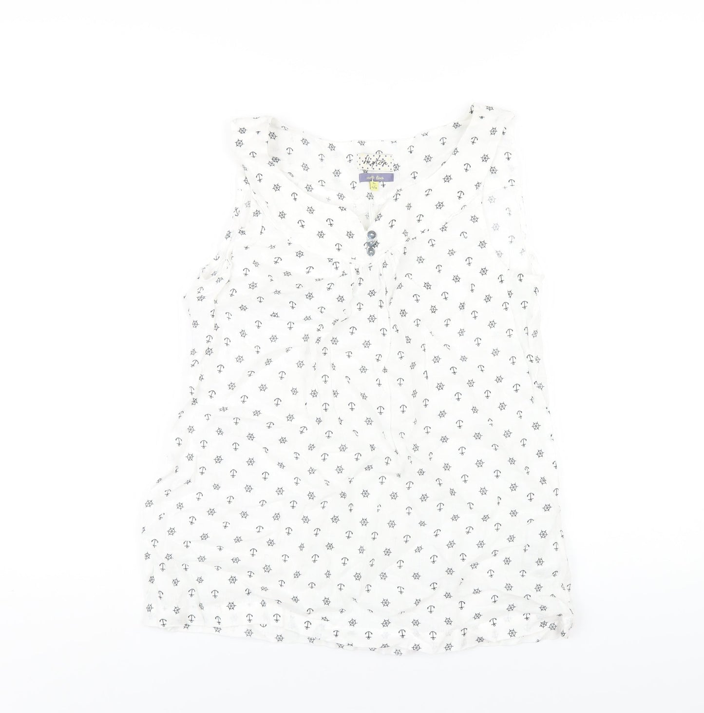 Heyton Womens White Geometric Linen Basic Tank Size 12 Scoop Neck