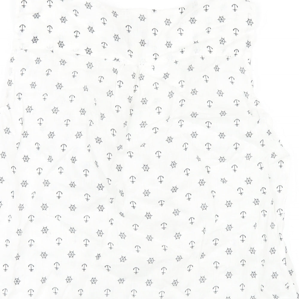Heyton Womens White Geometric Linen Basic Tank Size 12 Scoop Neck