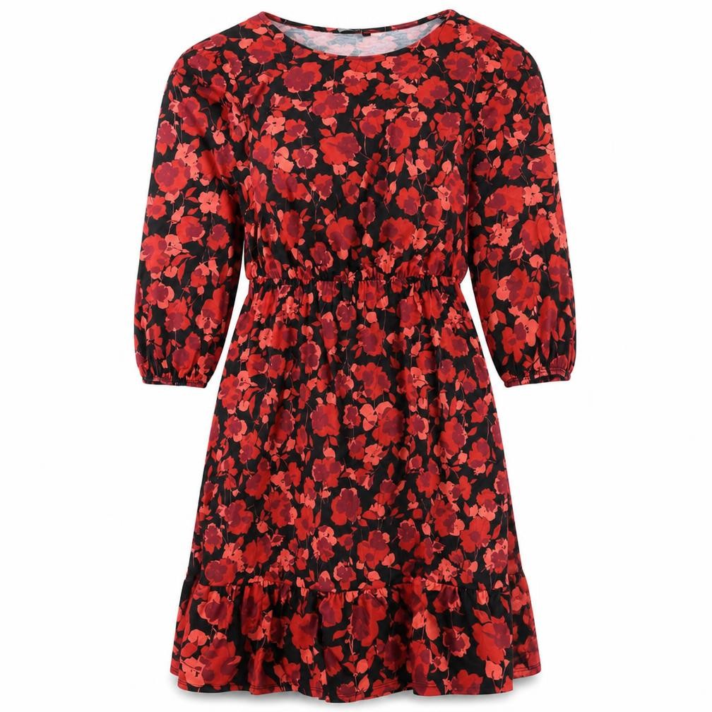 Front view of Roman women’s red floral polyester a-line, size UK 10, round neck pullover