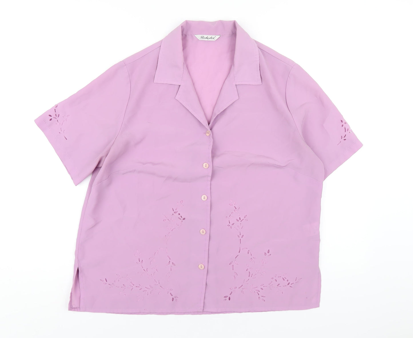 Berkertex Womens Purple Polyester Basic Button-Up Size 14 Collared