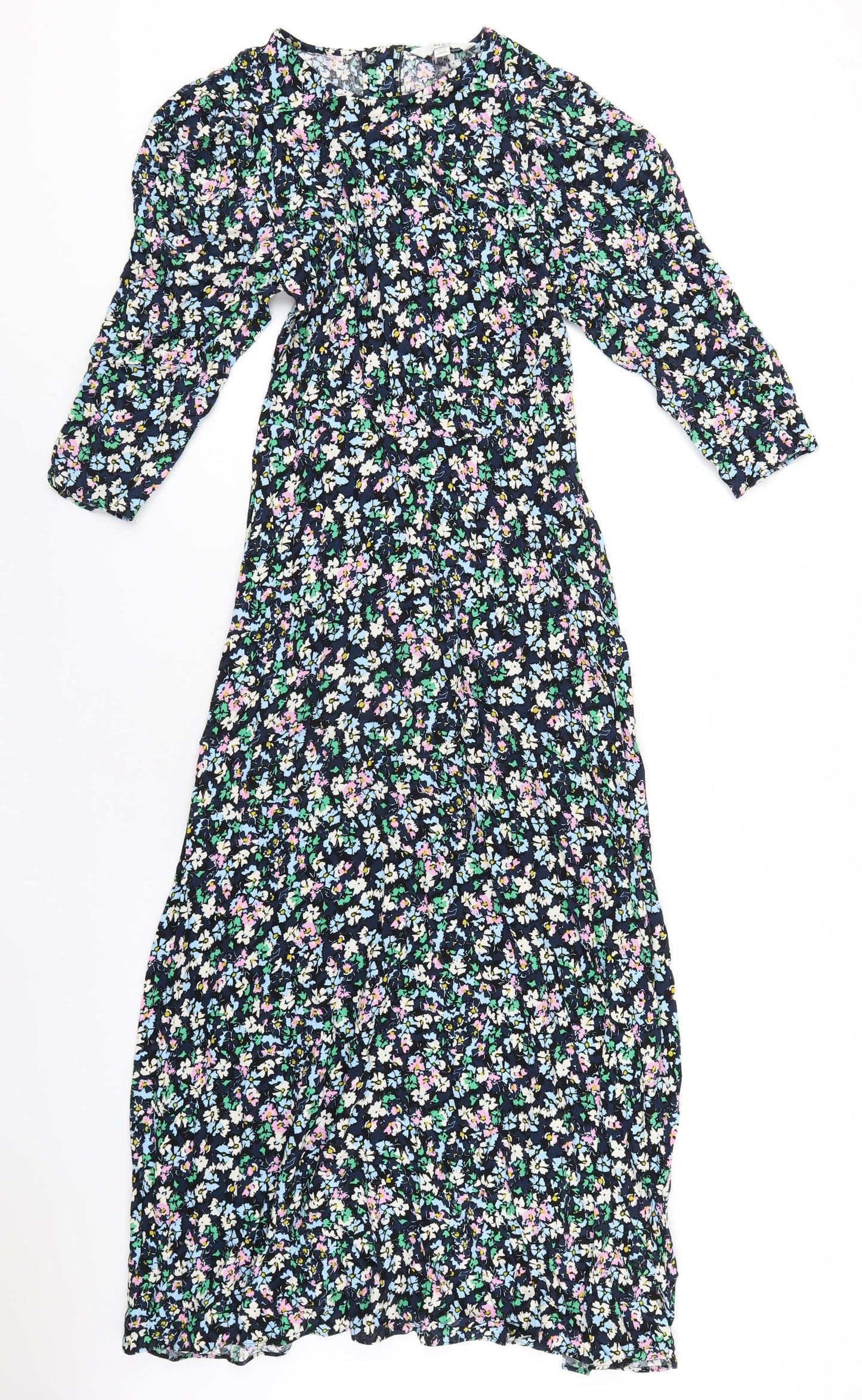 Marks and Spencer Womens Multicoloured Floral Viscose A-Line Size 8 Roll Neck Zip