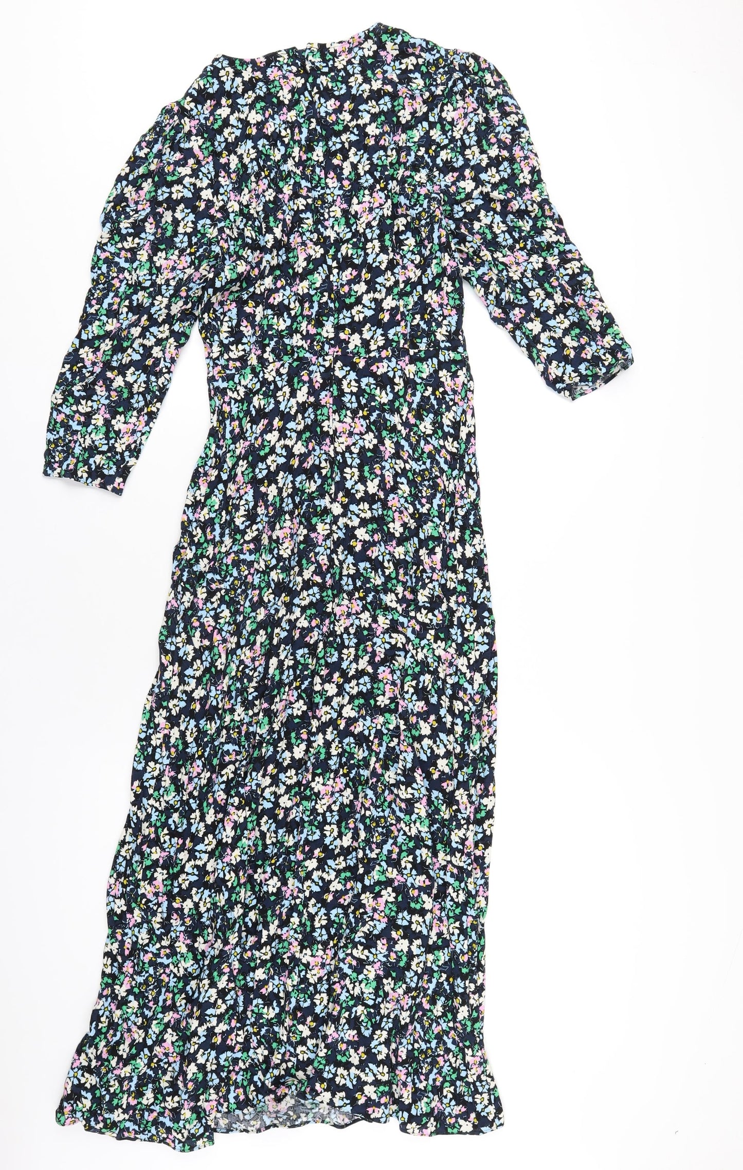 Marks and Spencer Womens Multicoloured Floral Viscose A-Line Size 8 Roll Neck Zip
